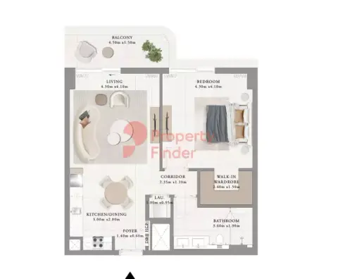 Plattegrond van 1 slaapkamer in Bayline