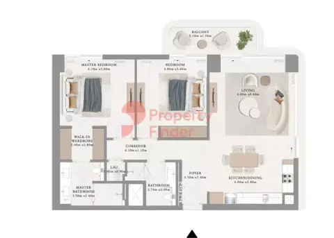 Plattegrond van 2 slaapkamers in Bayline