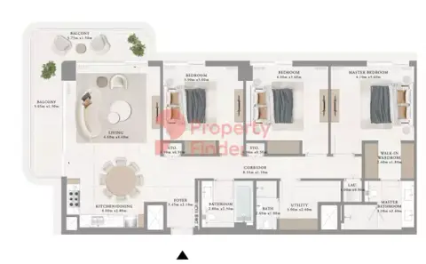 Plattegrond van 3 slaapkamers in Bayline