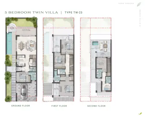 Plattegrond van 5 slaapkamers in Park Greens By Damac