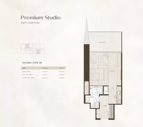 Plattegrond van Studio in One By Binghatti
