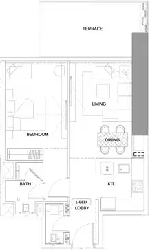 Plattegrond van 1 slaapkamer in One By Binghatti
