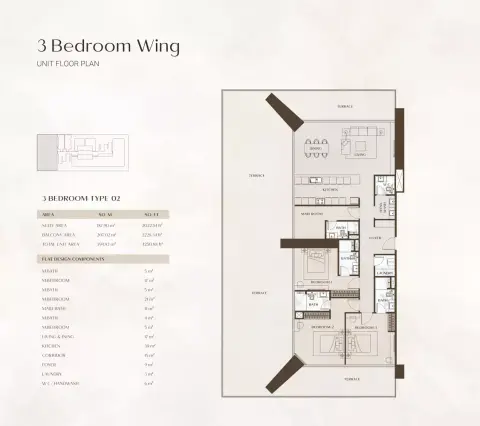 Plattegrond van 3 slaapkamers in One By Binghatti