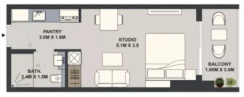 Plattegrond van Studio in Maison Elysee By Pantheon Development