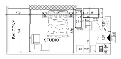Plattegrond van Studio in Santorini Residences by Loutraki