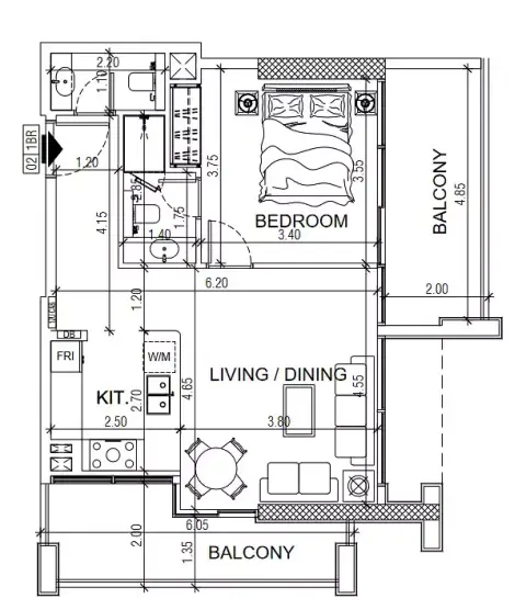 Plattegrond van 1 slaapkamer in Santorini Residences by Loutraki