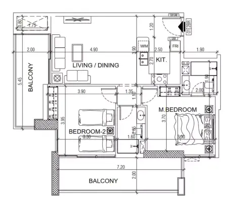 Plattegrond van 2 slaapkamers in Santorini Residences by Loutraki