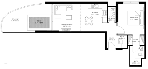Plattegrond van Studio in Oceanz By Danube