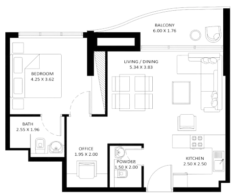 Plattegrond van 1 slaapkamer in Oceanz By Danube