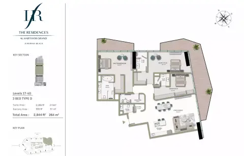 Plattegrond van 3 slaapkamers in Habtoor Grand Residences
