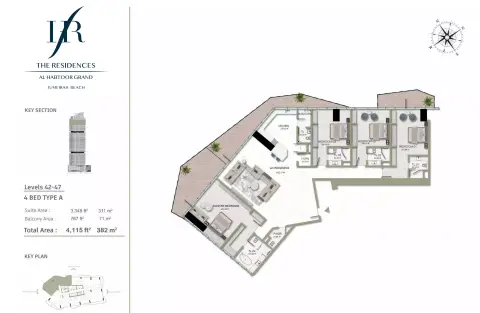Plattegrond van 4 slaapkamers in Habtoor Grand Residences