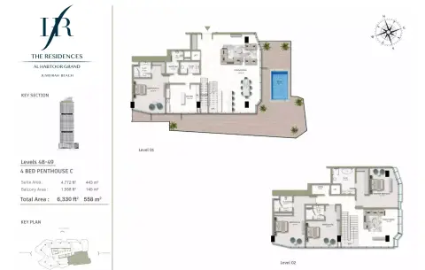 Plattegrond van 4 slaapkamers in Habtoor Grand Residences