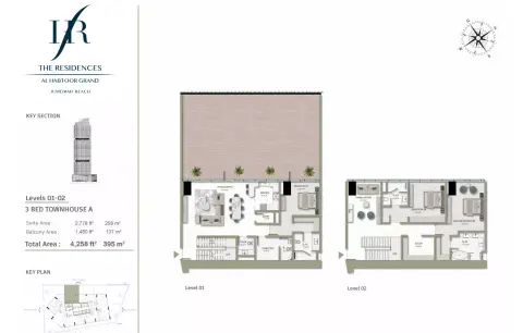 Plattegrond van 3 slaapkamers in Habtoor Grand Residences