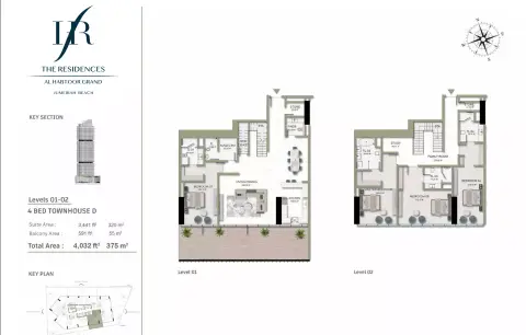 Plattegrond van 4 slaapkamers in Habtoor Grand Residences