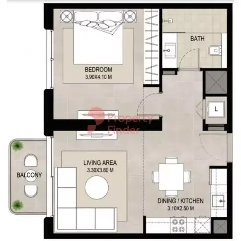 Plattegrond van 1 slaapkamer in Symphony on the Park