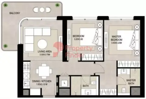 Plattegrond van 2 slaapkamers in Symphony on the Park