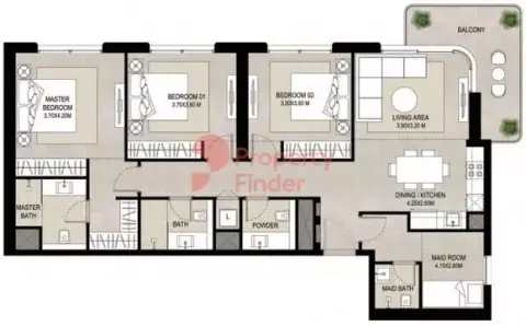 Plattegrond van 3 slaapkamers in Symphony on the Park