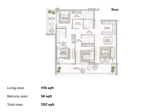Plattegrond van 3 slaapkamers in Divine Residencia