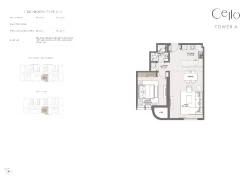 Plattegrond van 1 slaapkamer in Cello