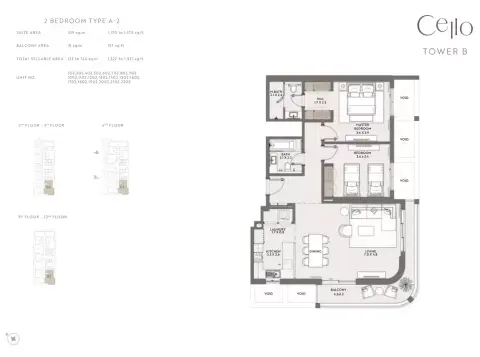 Plattegrond van 2 slaapkamers in Cello