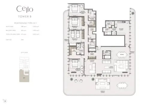 Plattegrond van 4 slaapkamers in Cello