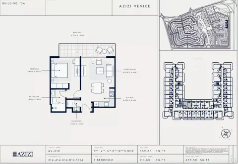 Plattegrond van 1 slaapkamer in Azizi Venice 10