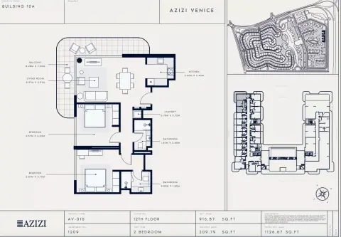 Plattegrond van 2 slaapkamers in Azizi Venice 10