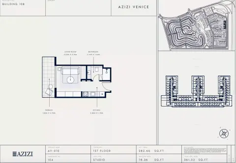 Plattegrond van 1 slaapkamer in Azizi Venice 10