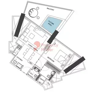 Plattegrond van 1 slaapkamer in Binghatti Phantom