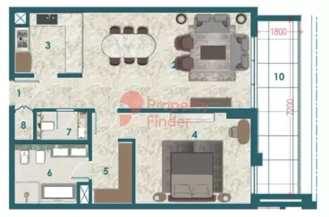 Plattegrond van 1 slaapkamer in Avenue Residence Phase 6 By Nabni