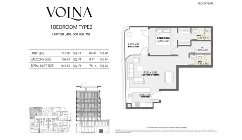 Plattegrond van 1 slaapkamer in Volna by Kasco