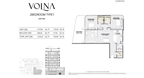 Plattegrond van 2 slaapkamers in Volna by Kasco