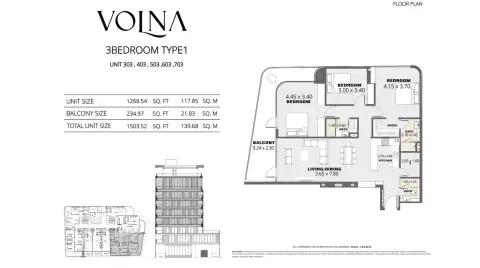 Plattegrond van 3 slaapkamers in Volna by Kasco
