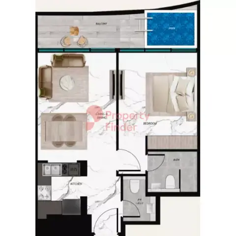 Plattegrond van 1 slaapkamer in Samana Barari Views