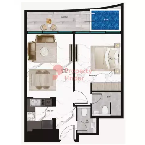 Plattegrond van 1 slaapkamer in Samana Barari Views