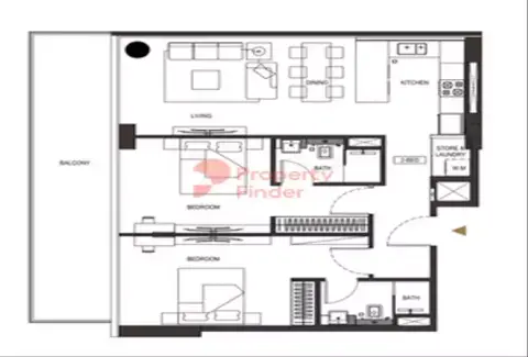 Plattegrond van 2 slaapkamers in Binghatti Phoenix