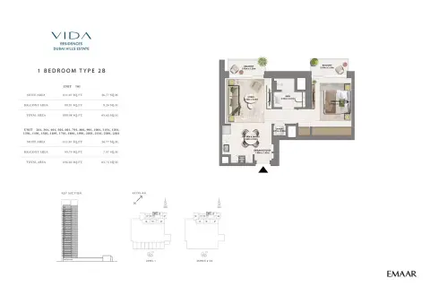 Plattegrond van 1 slaapkamer in Vida Residences DHE