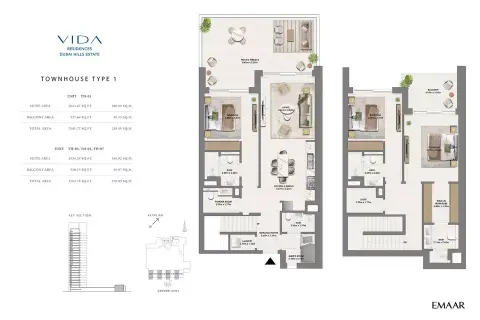 Plattegrond van 3 slaapkamers in Vida Residences DHE