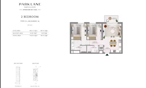 Plattegrond van 2 slaapkamers in Park Lane Residences by Emaar