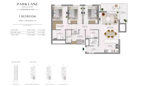 Plattegrond van 3 slaapkamers in Park Lane Residences by Emaar