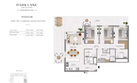 Plattegrond van 3 slaapkamers in Park Lane Residences by Emaar