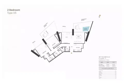 Plattegrond van 2 slaapkamers in Binghatti Royale