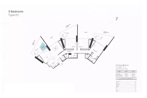 Plattegrond van 3 slaapkamers in Binghatti Royale