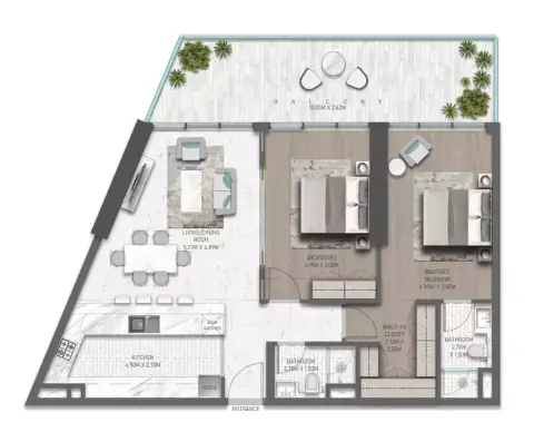Plattegrond van 2 slaapkamers in Golf Greens