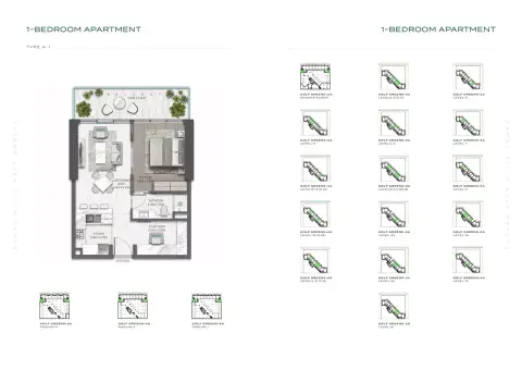 Plattegrond van 1 slaapkamer in Golf Greens