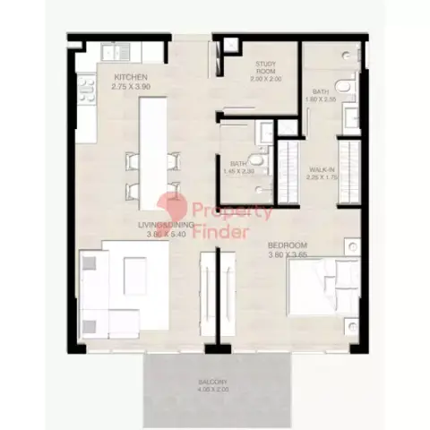 Plattegrond van 1 slaapkamer in Serene Gardens Phase 2 By Prescott