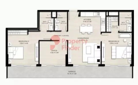 Plattegrond van 2 slaapkamers in Serene Gardens Phase 2 By Prescott