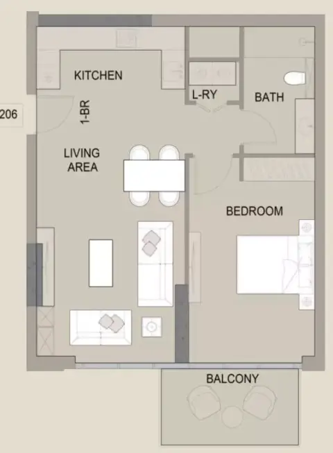 Plattegrond van 1 slaapkamer in Edgewater Residences By MGS Development