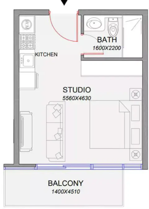 Plattegrond van Studio in Park Boulevard