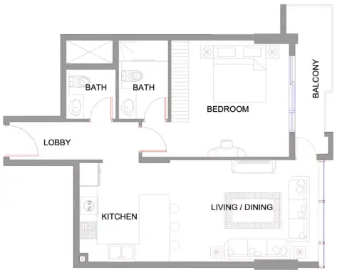 Plattegrond van 1 slaapkamer in Park Boulevard